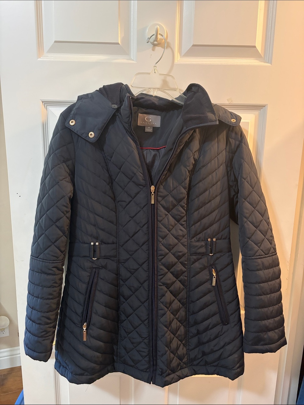 Gallery Navy Quilted Hooded Puffer Coat
